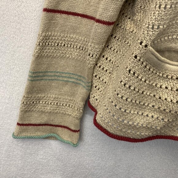 Gudrun Sjoden Button Up Cardigan Sweater Womens Large L Tan Open Knit Pockets - Picture 7 of 12